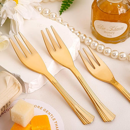 supernal 200pcs 6" Gold Dessert Plates Glitter with 5.7" Plastic Forks,Disposable Square Plates for 100 Guests,Party Plastic Salad Plate Appetizer Square Plates Suit for Party, Wedding