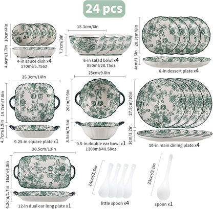Ceramic Dinnerware Set, Floral Plates and Bowls Sets, Microwave & Dishwasher - Image 3