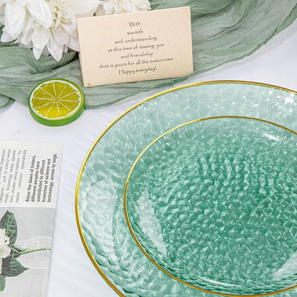 Rubtlamp 100 Pcs Green Plastic Dinner Plates, 10 inch Clear Green Dinner Plates - Image 3