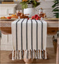 Caflife Boho Table Runner 60 Inchs Long Black and Beige, Cotton and Linen Woven by Caflife