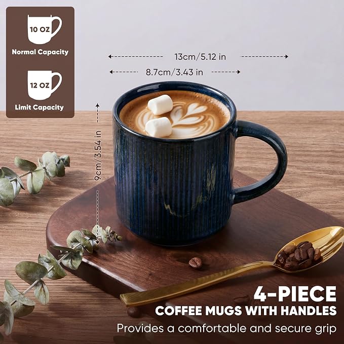 E-far Coffee Mugs Set of 4, 12 oz Stoneware Coffee Cups - Image 2