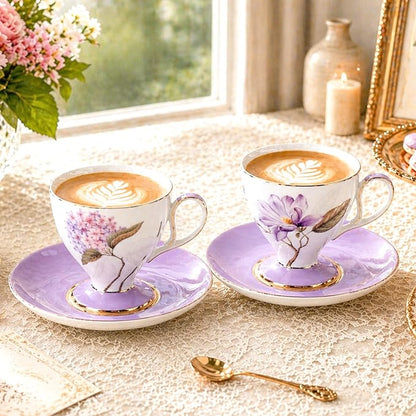 KAMMAK Tea Cups Set of 2, Ceramic Floral Pattern Demitasse Cup | Porcelain - Image 5