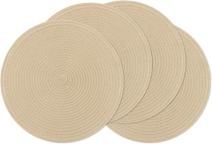 SHACOS 15 inch Round Braided Placemats Set of 4 Cotton Polyester Place Mats by SHACOS