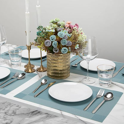 Winknowl Placemats Set of 4, Washable Vinyl Woven Placemats, Heat Resistant & Wipeable Table Mats for Kitchen Dining Table (Sky Blue)