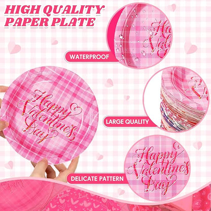 Umigy 120 Pcs Happy Valentine's Day Party Plates 7 Inch Valentine's Day Paper Plates, Heart Printed Disposable Decorative Tableware for Mother's Day, Wedding Birthday Party
