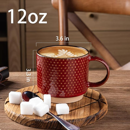 GBhome 12 OZ Stackable Coffee Mugs Set of 4, Ceramic Coffee Cups Set | 4 - Image 4