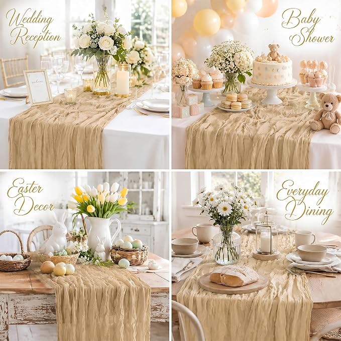 10 Pack Beige Table Runner 10FT Gauze Cheesecloth Table Runner | 21x120 Inch - Image 5