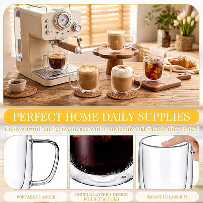 Patelai Glass Coffee Mugs Set of 6, 16 oz Clear Double Walled Coffee Cups - Image 3