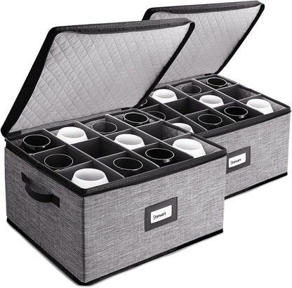 Wine Glass Storage Box with Dividers, 2 Pack Stackable Stemware Storage Cases by HearthHarbor