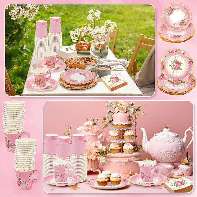 200Pcs Floral Tea Cups and Saucers - Image 7