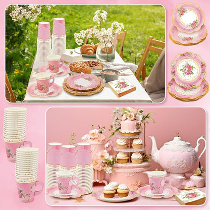 200Pcs Floral Tea Cups and Saucers - Image 7