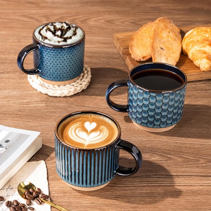 GBhome 12 OZ Stackable Coffee Mugs Set of 6, Ceramic Coffee Cups Set | 3 - Image 6