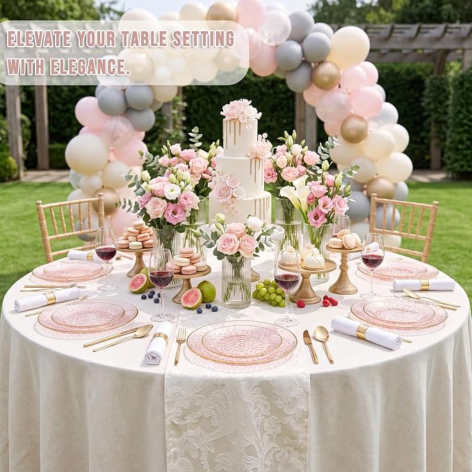 Rubtlamp 60Pcs Pink Plastic Plates, Hammered Gold Plates Include 30Pink Plastic - Image 7