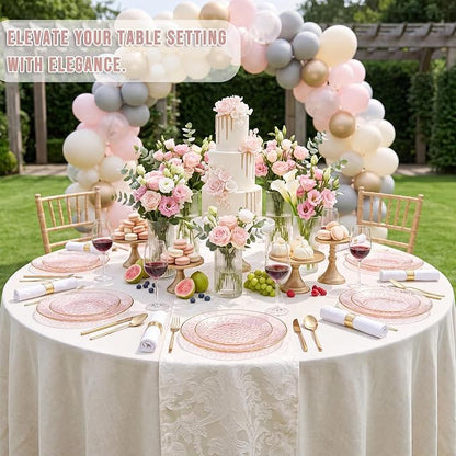 Rubtlamp 60Pcs Pink Plastic Plates, Hammered Gold Plates Include 30Pink Plastic - Image 7