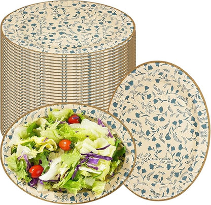 Oval Disposable Paper Plates 50 Count, Heavy Duty Disposable Plates Dinner Plate Microwavable Plates For Everyday Breakfast, Lunch & Dinner Meals (Floral Pattern)