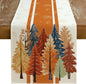 Fall Watercolor Trees & Maple Leaves Striped Table Runner 13x72 Inch, Rustic by GEEORY