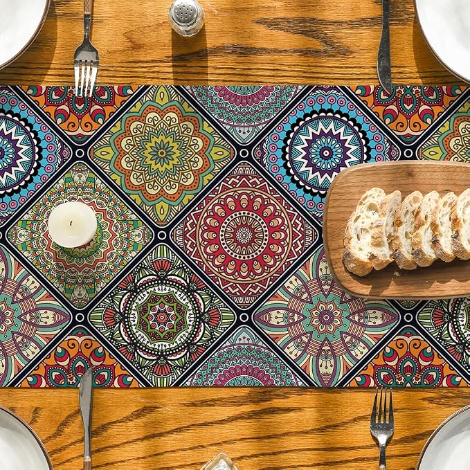 Artoid Mode Boho Bohemia Style Table Runner, Vintage Rustic Farmhouse Kitchen - Image 4