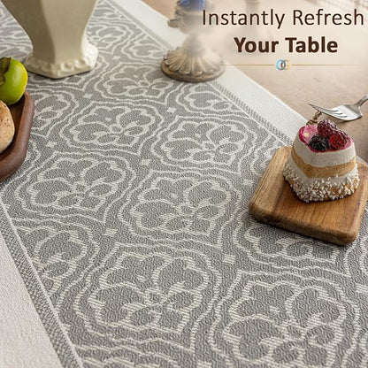 Farmhouse Boho Rustic Neutral Table Runner Decor - Image 2
