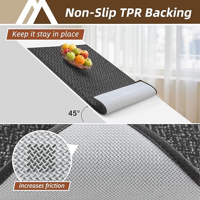 COSY HOMEER Kitchen Rugs Non Slip Washable 24"x36"+24"x60" Absorbent Kitchen Mats for Floor Stain Resistant Kitchen Runner Rug Sets of 2 Kitchen Floor Mats for Sink,Dark Grey