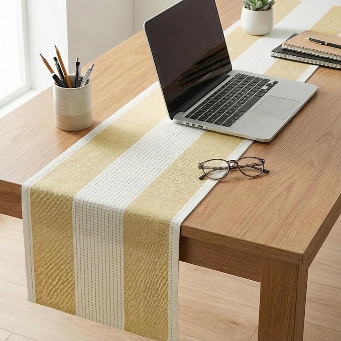Artoid Mode Light Yellow Farmhouse Rustic Table Runner, Seasonal Macrame Fabric - Image 5