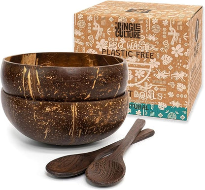 Jungle Culture 2 Polished Coconut Bowl & Wooden Spoons Set by JungleCulture