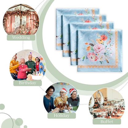 Maison d' Hermine Cloth Napkins Set of 4 100% Cotton Everyday Reusable Square Napkins Cloth Washable Dinner Party Wedding Restaurant Valentines Day Decorations Spring/Summer (Ibiza - Blue, 20" x 20")