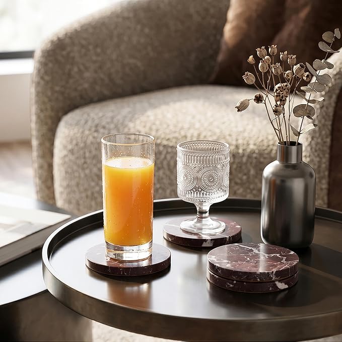 Natural Marble Coasters Set of 4-4" Round Stone Drink Coasters, Non-Slip Cork - Image 5