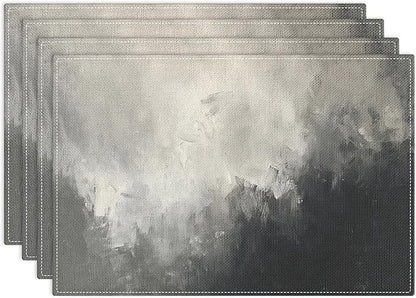Emvency Farmhouse Placemats Set of 4, Abstract Gray and Black Vintage Art Painting 12x18 Inch Table Mats for Outdoor Home Party Kitchen Dining Decoration