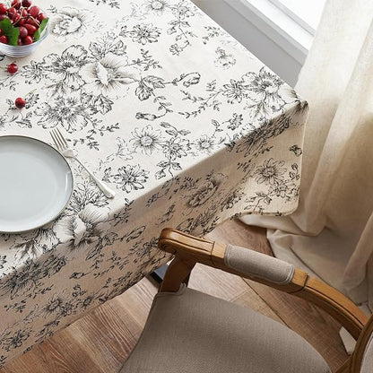 jinchan Black Floral Linen Blend Rectangle Table Cloth 52 x 70 Inch | Farmhouse - Image 8