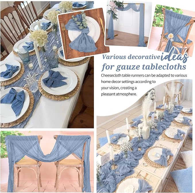 Pesonlook Cheesecloth Table Runner Dusty Blue, 20 Pack 17.7x108 inch, Long | - Image 7