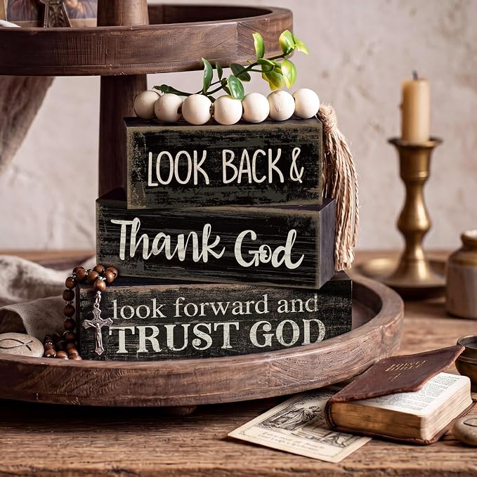 Moucuny 4 Pcs Farmhouse Table Decor Inspirational Wooden Signs Rustic - Image 5