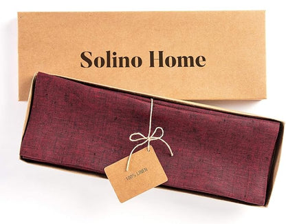 Solino Home Linen Placemats Set of 4 - Red Garnet Placemats 14 x 19 Inch - 100% Pure Linen Table Mats for Valentines, Winter - Athena