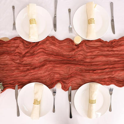 Snowkingdom 10 Ft Fall Thanksgiving Table Runner Terracotta Rust Cheesecloth - Image 8