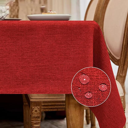 BALCONY & FALCON Rectangle Tablecloth Washable Wrinkle Resistant and Water Proof Table Cloth Decorative Linen Fabric Tablecloths for Dining Parties Kitchen Wedding and Outdoor Use (Red, 90x132)
