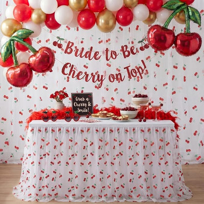 4 Pcs Cherry Table Runners 29 x 70 Inch Glitter Cherry Tulle Lace Table Runner - Image 6