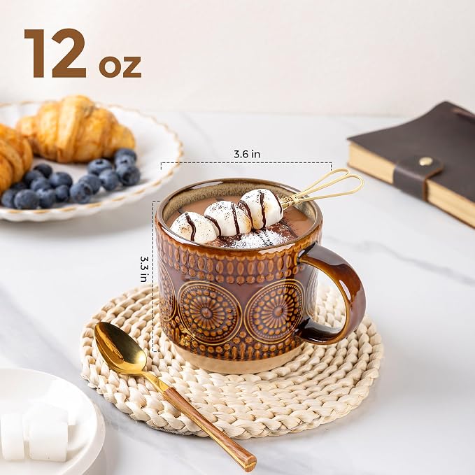 GBhome 12 oz Coffee Mugs Set of 4, Stackable Ceramic Coffee Cups Set | Modern - Image 2