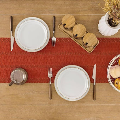Macrame Style Boho Table Runner, 12x72 Inch Dark Orange | Woven Boho Table - Image 4