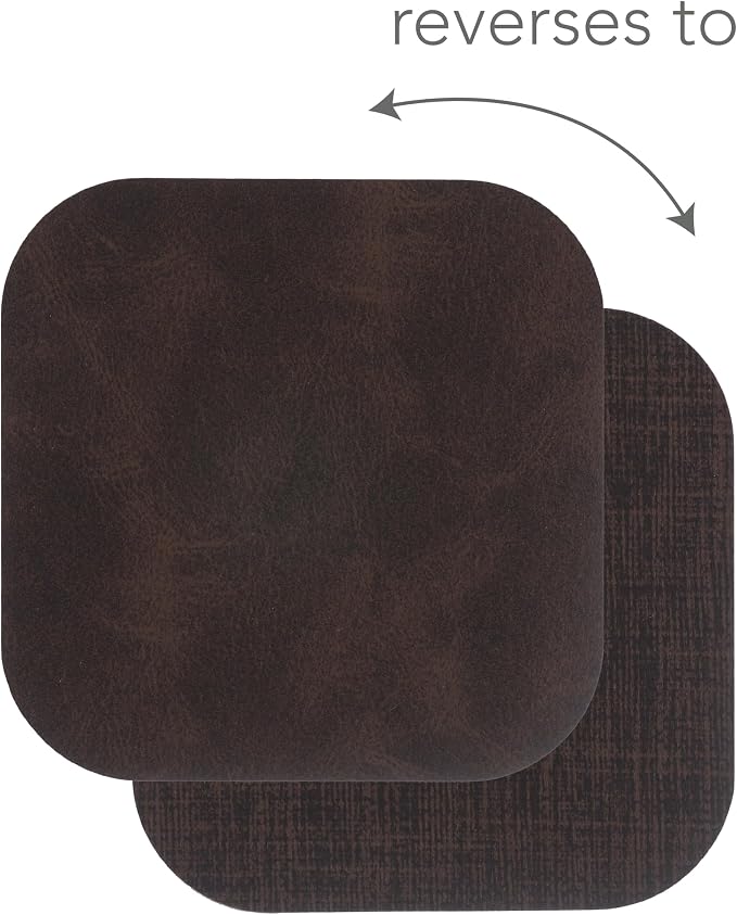 KAF Home Santiago Rectangular Bio Based Vinyl Coasters, Dark Brown - Image 2