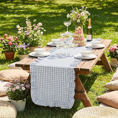 Eternal Beauty 14x72 Gingham Ruffle Table Runner, 100% Washed Cotton Plaid - Image 5