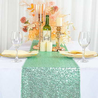 ShiDianYi 12''*72'' Mint Green Sequin Table Runner Sparkly Metallic Sequin by ShiDianYi