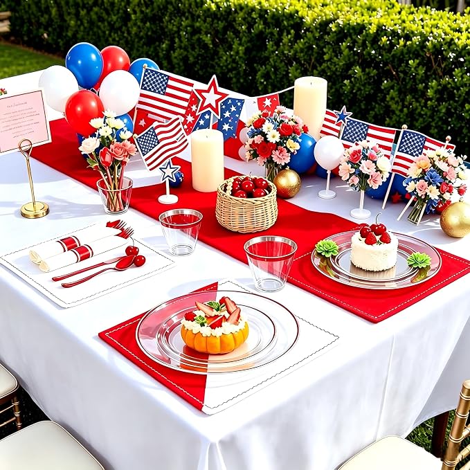 SUT 350 Pcs Red and Clear Plastic Dinnerware Set - Image 5