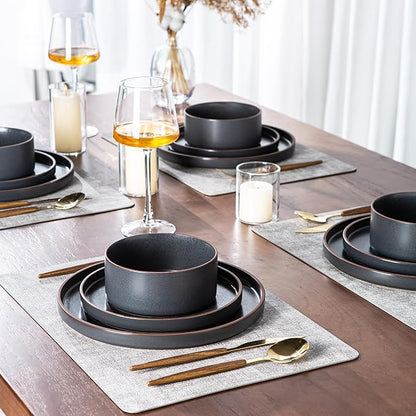 LERATIO Ceramic Dinnerware Sets of 4, High Edge Stoneware Plates and Bowls Set, Chip and Crack Resistant | Oven & Dishwasher & Microwave Safe Dishes Set, Service for 4 -Ashen