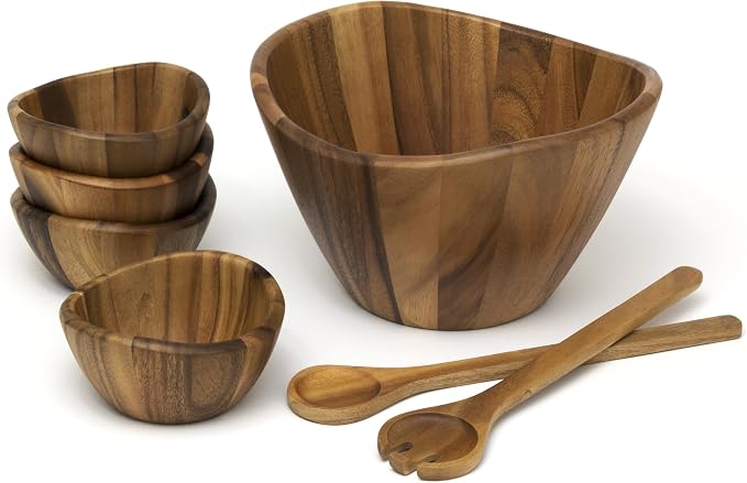 Lipper International 1174-7 Acacia Wave Bowl Set by LipperInternational