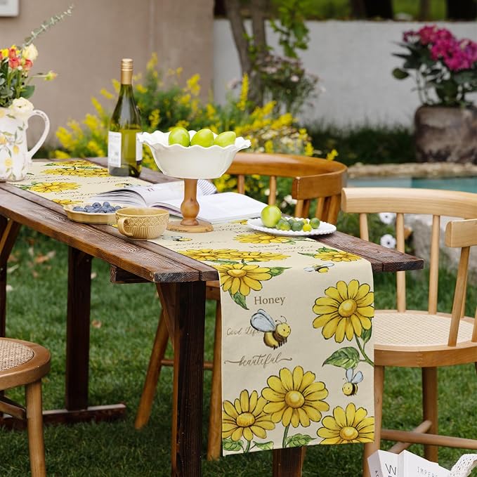Summer Bee Sunflower Table Runner Home Sweet Home Burlap Table Runners - Image 6