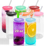 Joyclub 8pcs Glass Cups with Acrylic Lids and Straws 20 oz Drinking Glasses | by Joyclub