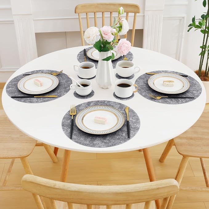 Homaxy Round Faux Leather Placemats and Coasters, Wipeable Place Mats, - Image 9