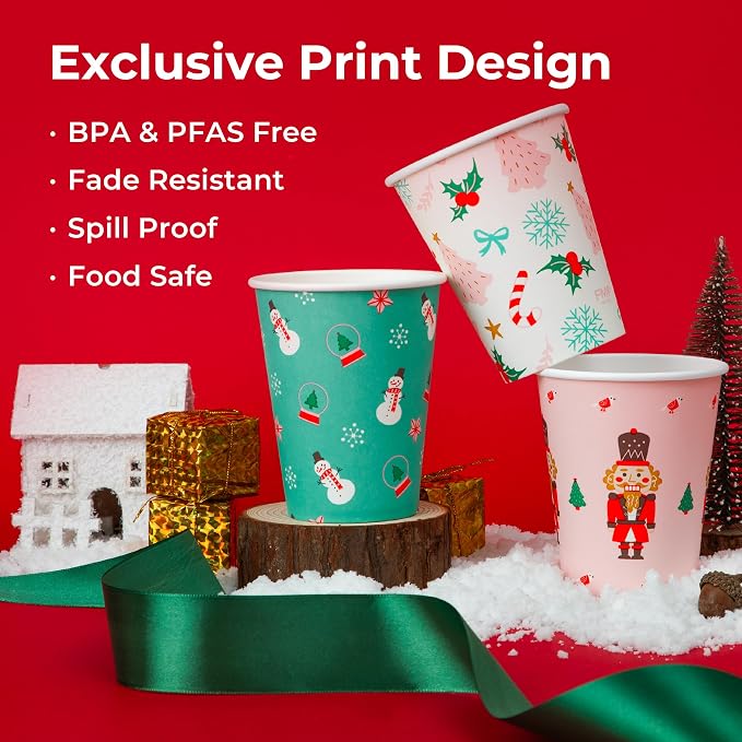 Fit Meal Prep 50 Pack 12 oz Christmas Disposable Coffee Cups, Premium Christmas - Image 3