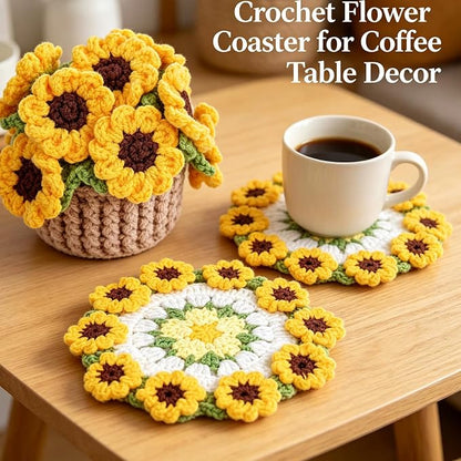 Crochet Coasters for Desk Decor Crochet Sunflower Gifts for Women | Crochet - Image 6