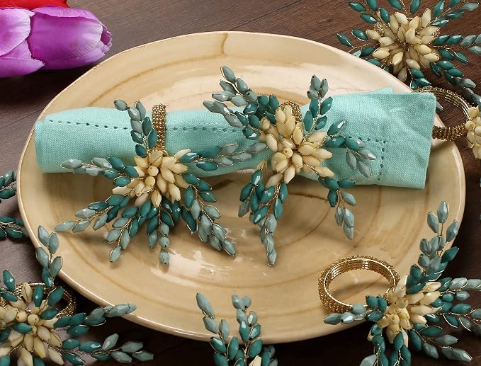 Green Gold Beaded Napkin Ring - Image 4