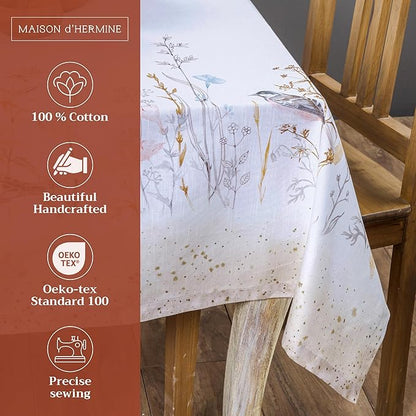 Maison d' Hermine Table Cloth Rectangle Table 100% Cotton 54 x 72 Inches Tablecloth Reusable Decorative for Dining Room Farmhouse Home Valentines Day Decorations Spring Summer - Meadow Florals - Beige